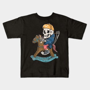 skeleton riding wooden horse Kids T-Shirt